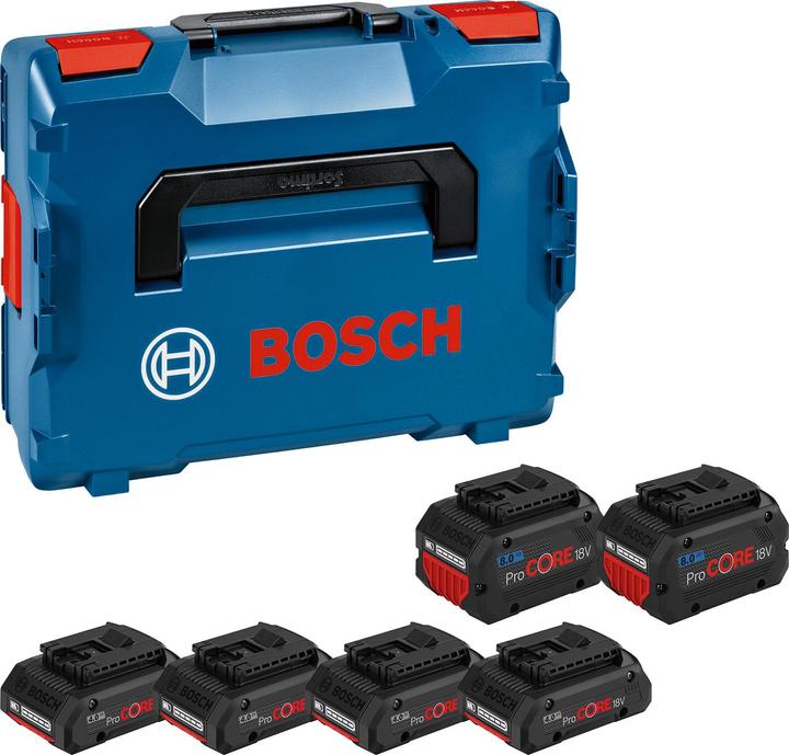 L-BOXX 136, 2x ProCORE18V 8.0Ah rechargeable battery, 4x ProCORE18V 4.0Ah rechargeable battery, 1/1 L-BOXX insert for starter sets