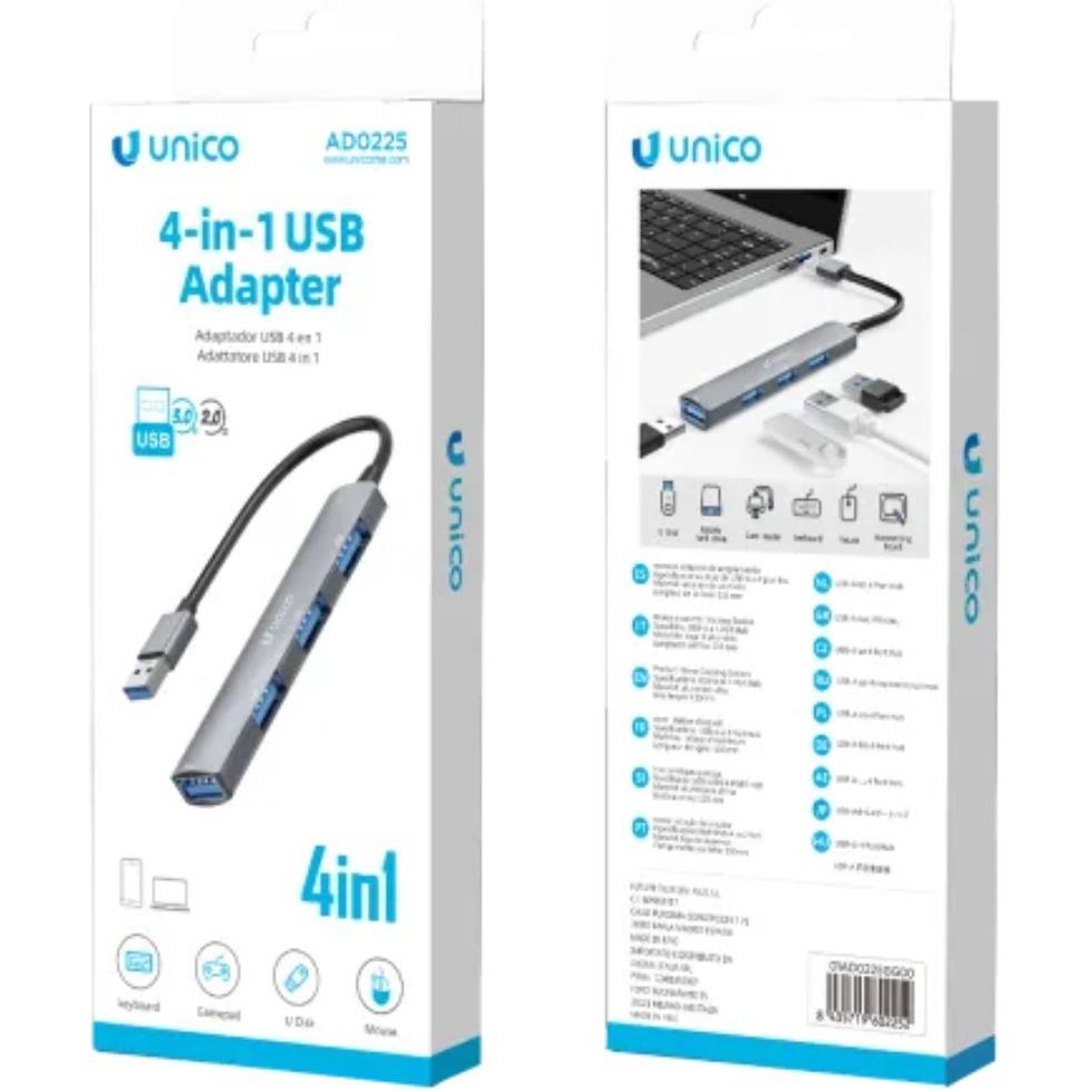 Thumbnail - Unico HUB 4EN1 USB(A)3.0 A USB(A)3.0 Y 3USB(A)2.0 (USB-A), Dockingstation + USB Hub, Grau