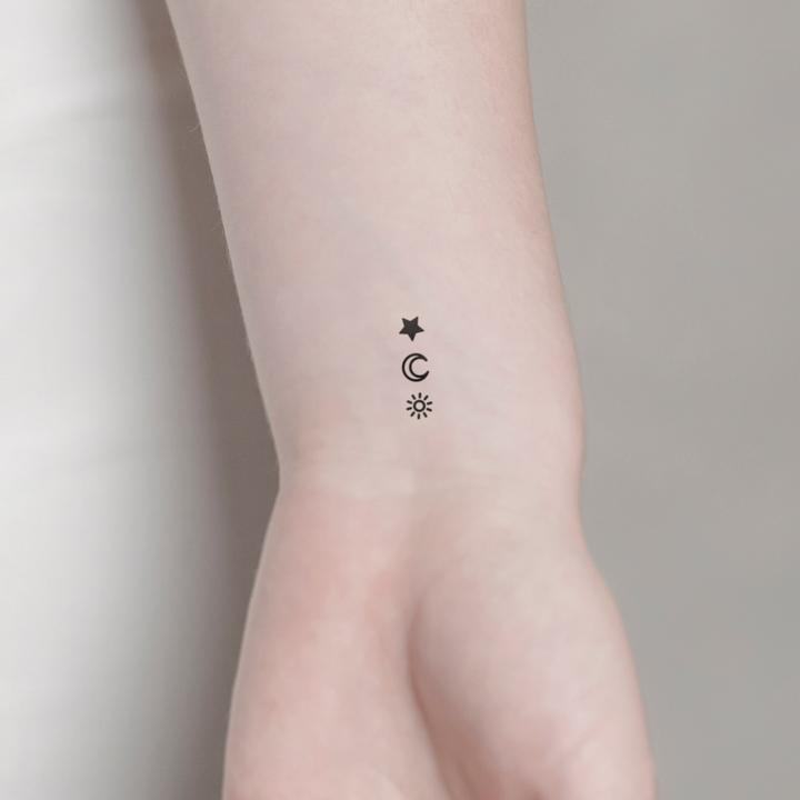 Actual product image minink Temporary tattoo - star, crescent moon and sun