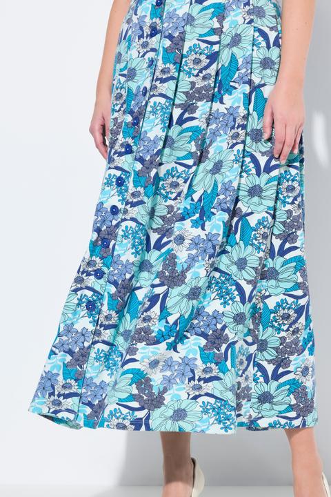 Produktbild Ulla Popken Jersey-Maxikleid, Blüten, Rundhals, Halbarm (56)