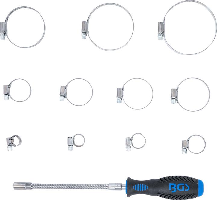 Actual product image BGS Hose Clamp Set | Stainless | on Display Board | 111 pcs. (Hose clamp)