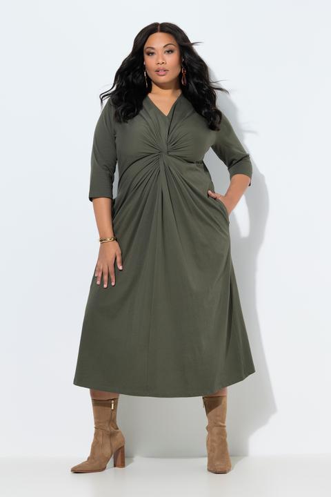 Produktbild Ulla Popken Maxikleid, drapiert, A-Linie, V-Ausschnitt, 3/4-Arm (62)