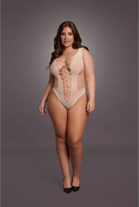 Actual product image Le Désir V-Neck Teddy with Opaque Panels - Queen Size (3XL, 4XL, XL, XXL)