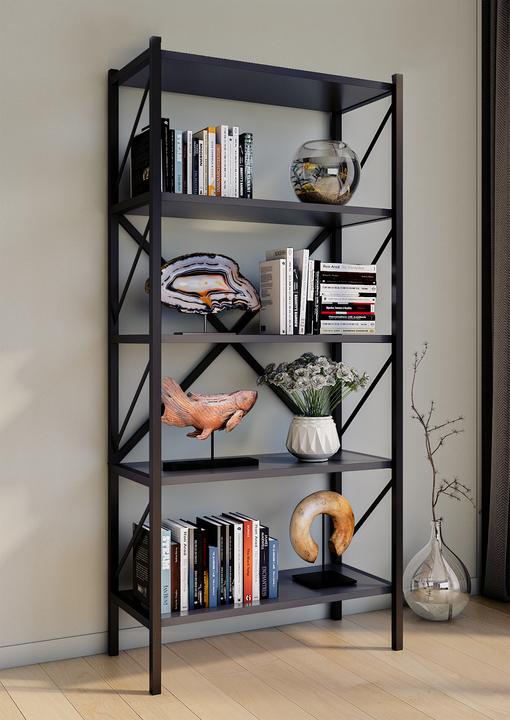 Produktbild VCM Holz Metall Aufbewahrung Stand Regal Bücherregal Deko Bücher Standregal Insasi 5 (66 x 34 x 160 cm)