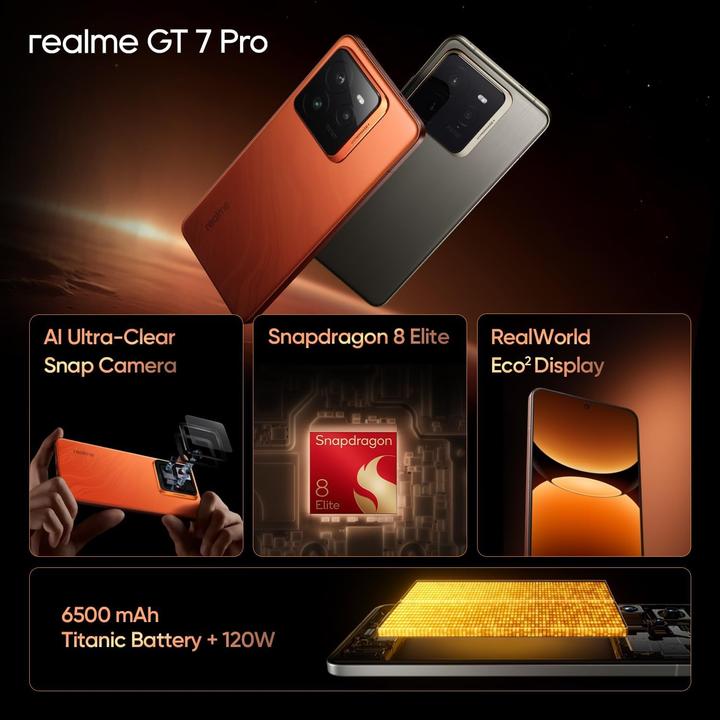 Produktbild realme GT 7 Pro (256 GB, Mars Orange, 6.78", Dual SIM, 5G)