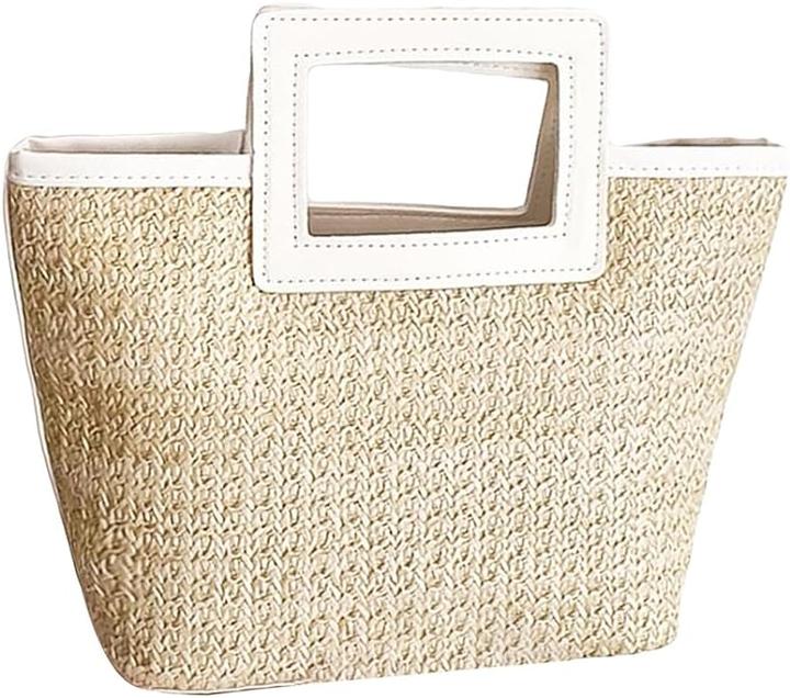 Only-Bags.Store Stroh gewebt Handtasche, Boho Style Tote Bag, Sommer Tasche für Frauen, Stroh Kontrast Handtasche