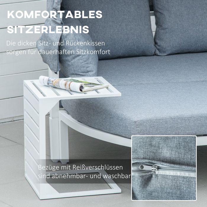 Actual product image Swisshandel24 Garden furniture set for 5 persons with side table Roof Sofa with cushions Outdoor Aluminium