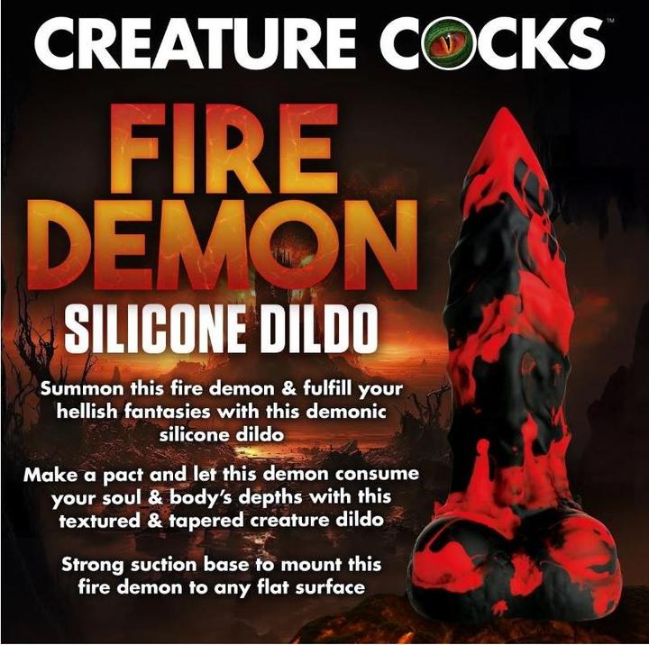 Actual product image Creature Cocks Fire Demon - Monster Silicone Dildo - Red/Black