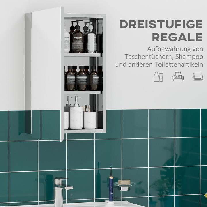 Produktbild Kleankin Spiegelschrank Edelstahl, Glas Silber