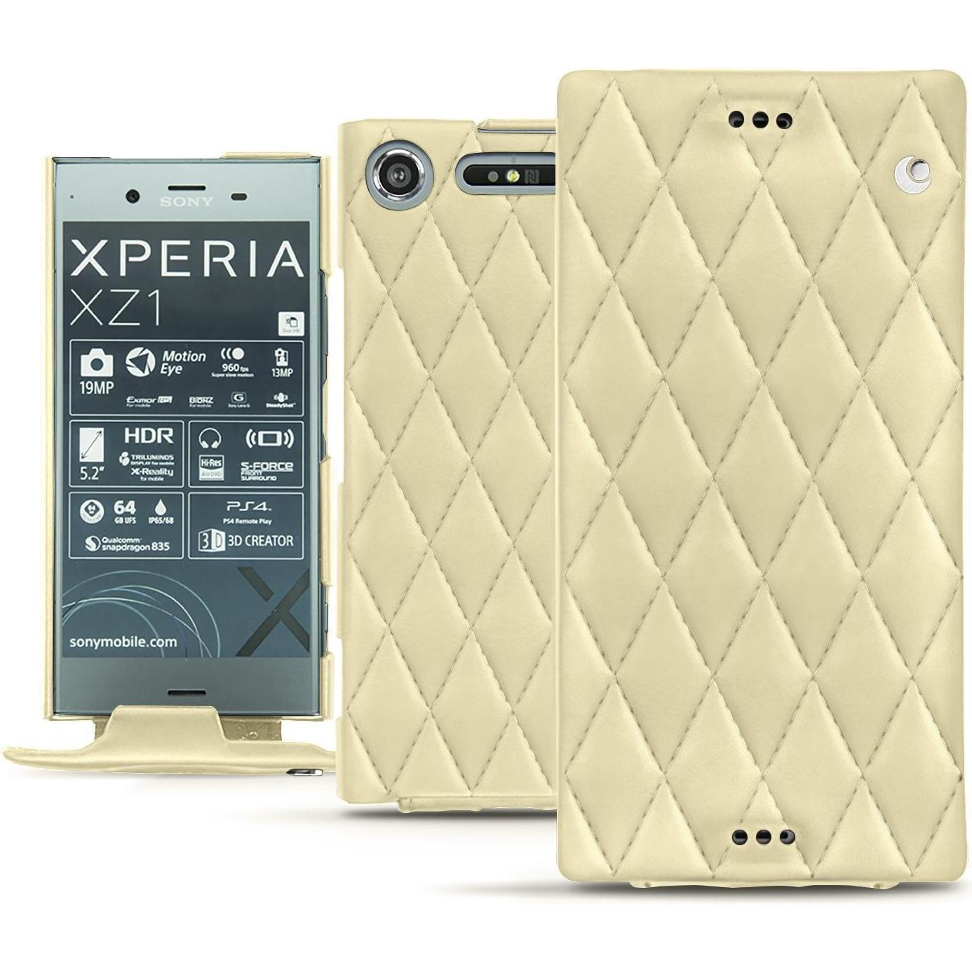 Thumbnail - Noreve Lederschutzhülle vertikal (Sony Xperia XZ1), Smartphone Hülle, Beige