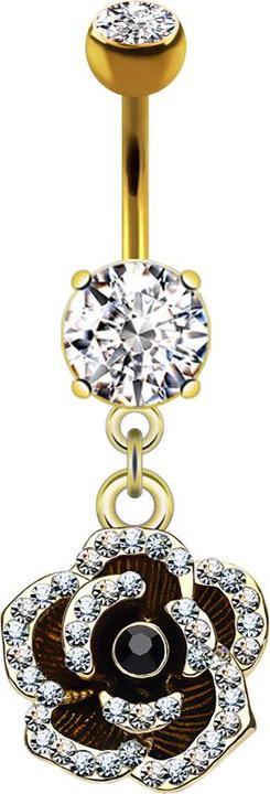 Produktbild Star Piercing Banane 14k vergoldet mit Anhänger Kristall Blütenblätter (Messing, Chirurgenstahl 316L)
