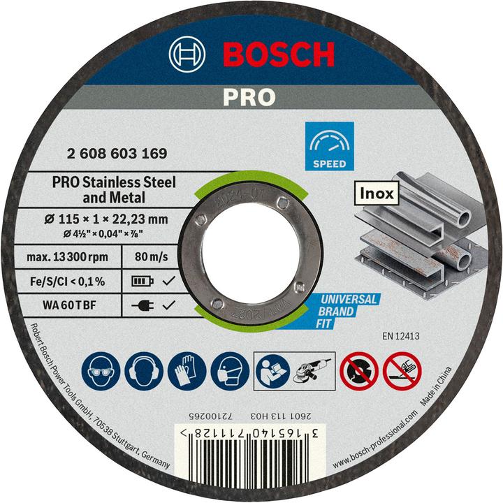 Bosch Professional Zubehör PRO Stainless Steel and Metal cutting disc, 115 x 1 x 22.23 mm