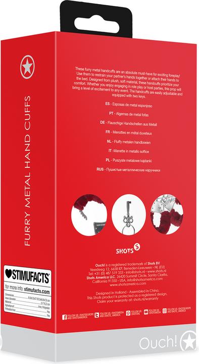 Actual product image Ouch! Furry Metal Hand Cuffs - Red