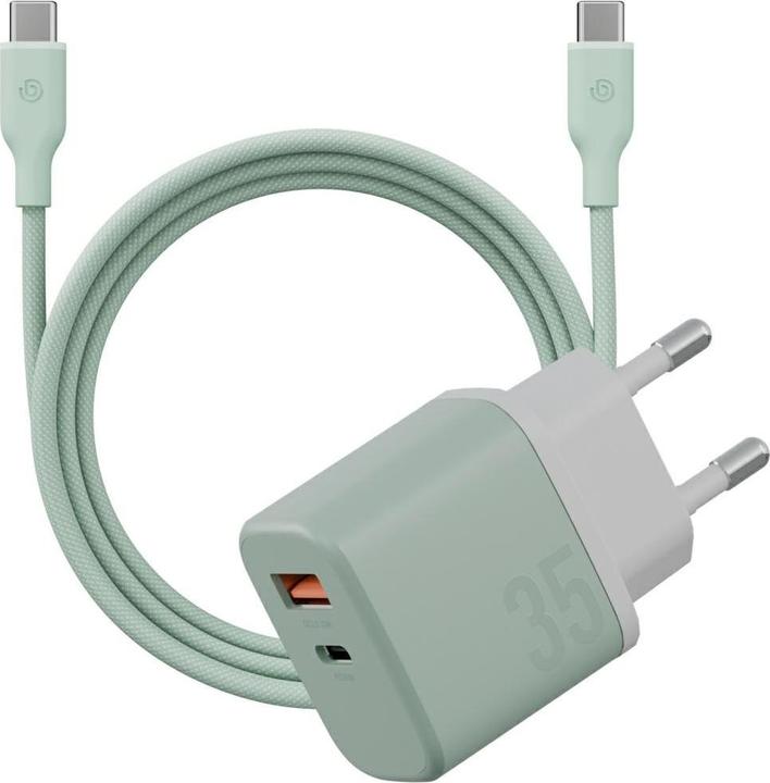 Wall charger Bazic GoPort Velox Kit USB-C/USB-A GaN 35W with cable green (35 W, 2 ports)