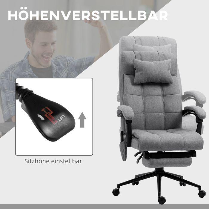 Produktbild Swisshandel24 Bürostuhl mit Massagefunktion, ergonomisch, Lendenheizung, Fussstütze, Kopfstütze, Polyester, Grau