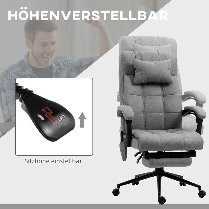 Produktbild Swisshandel24 Bürostuhl mit Massagefunktion, ergonomisch, Lendenheizung, Fussstütze, Kopfstütze, Polyester, Grau