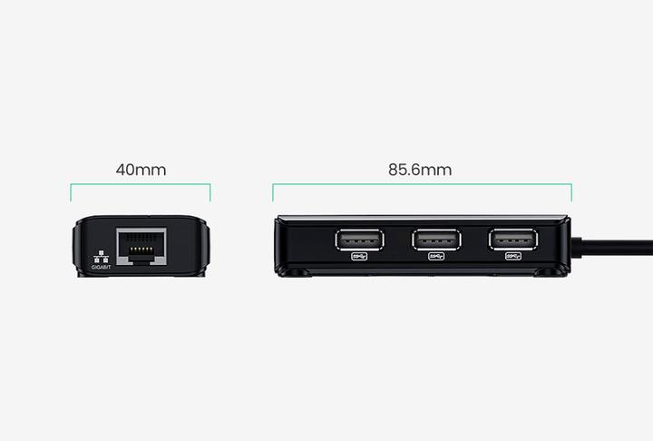 Produktbild Ugreen USB 2.0 Hub RJ45 Ethernet Adapter 3+1 Port USB 2.0-Hub Schwarz (USB-A, 3 Ports)