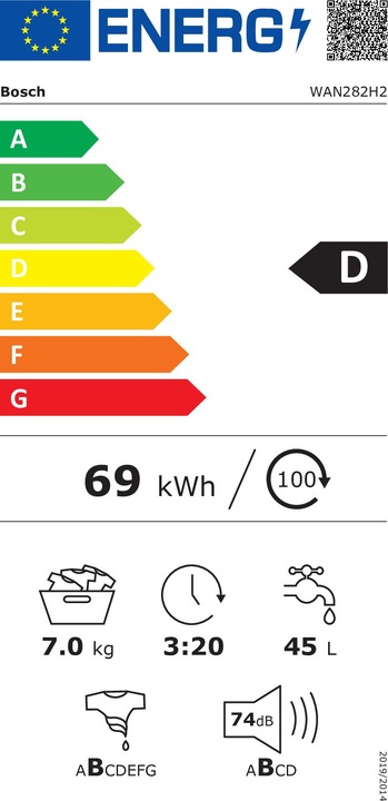 Energie-Label Bosch Hausgeräte Wan282h2 (7 kg, Links)