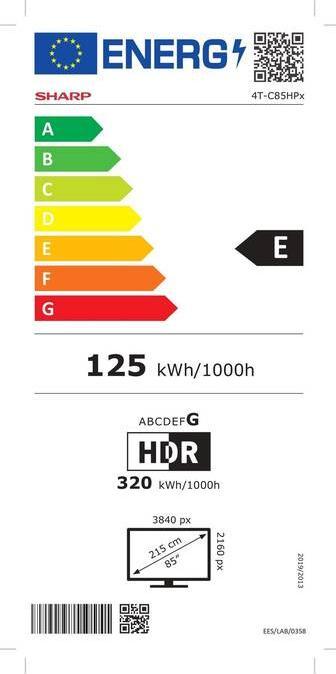 Energie-Label Sharp TV 85HP5465E 85, 3840 x 2160 (Ultra HD 4K), QLED (85", QLED, 2025)