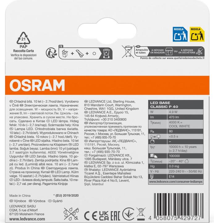 Produktbild Osram Led Base Classic P (E14, 470 lm, 1 x)