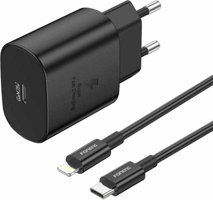 Image du produit Foneng EU51 USB-C 25W main charger + USB-C - Lightning cable (black) (25 W)