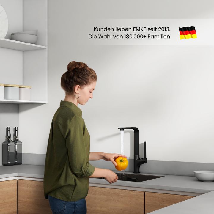 Produktbild Emke Küchenarmatur Weiss Matt Ultradünnes Design 30x22x10 cm 360° drehbar Edelstahl Einfach