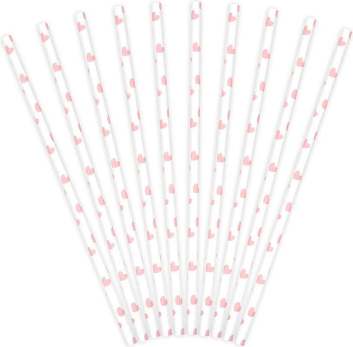 Actual product image Partydeco Paper straws - Pink hearts (10 pcs) (10 x)