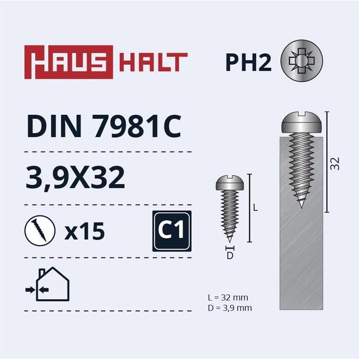 Image du produit Haushalt SELF SCREWS 3.9X32 DIN7981C ZN 15PCS (15 Vis par pièce)