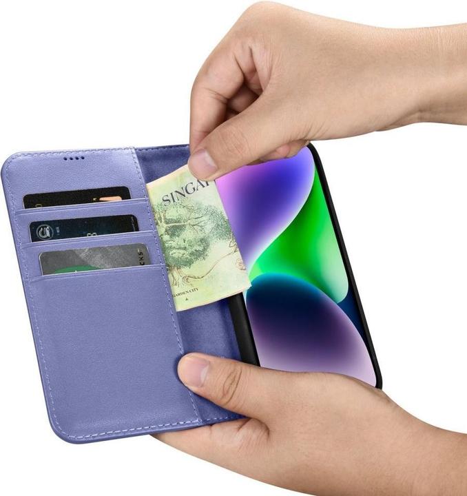 Actual product image iCarer Wallet Case 2in1 Cover iPhone 14 Plus Anti-RFID Leather Flip Case Light Purple (WMI14220727-L (Apple iPhone 14 Plus)