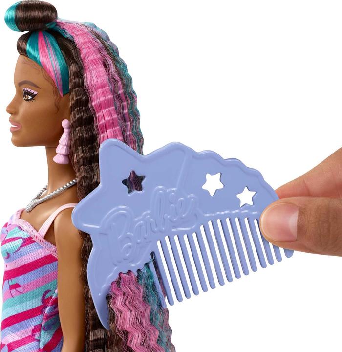 Image du produit Barbie Poupée Totally Hair (cheveux noirs) en robe imprimée papillon