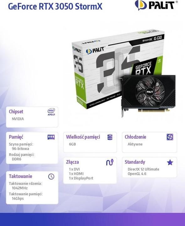 Image du produit Palit 3050 6GB STORMX (6 Go)