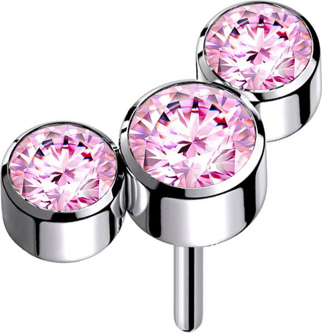 Produktbild Star Piercing Threadless silber drei Kristalle pink (ohne Messing, Titan)