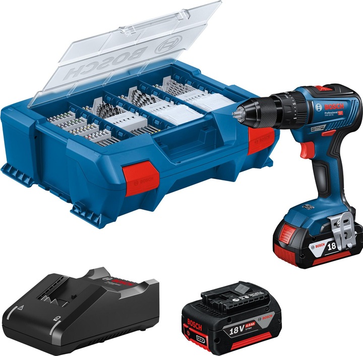 L-Case Pick & Click, 2 x batterie GBA 18V 4.0Ah, Ensemble de 82 accessoires, Chargeur de batterie GAL 18V-20 Professional