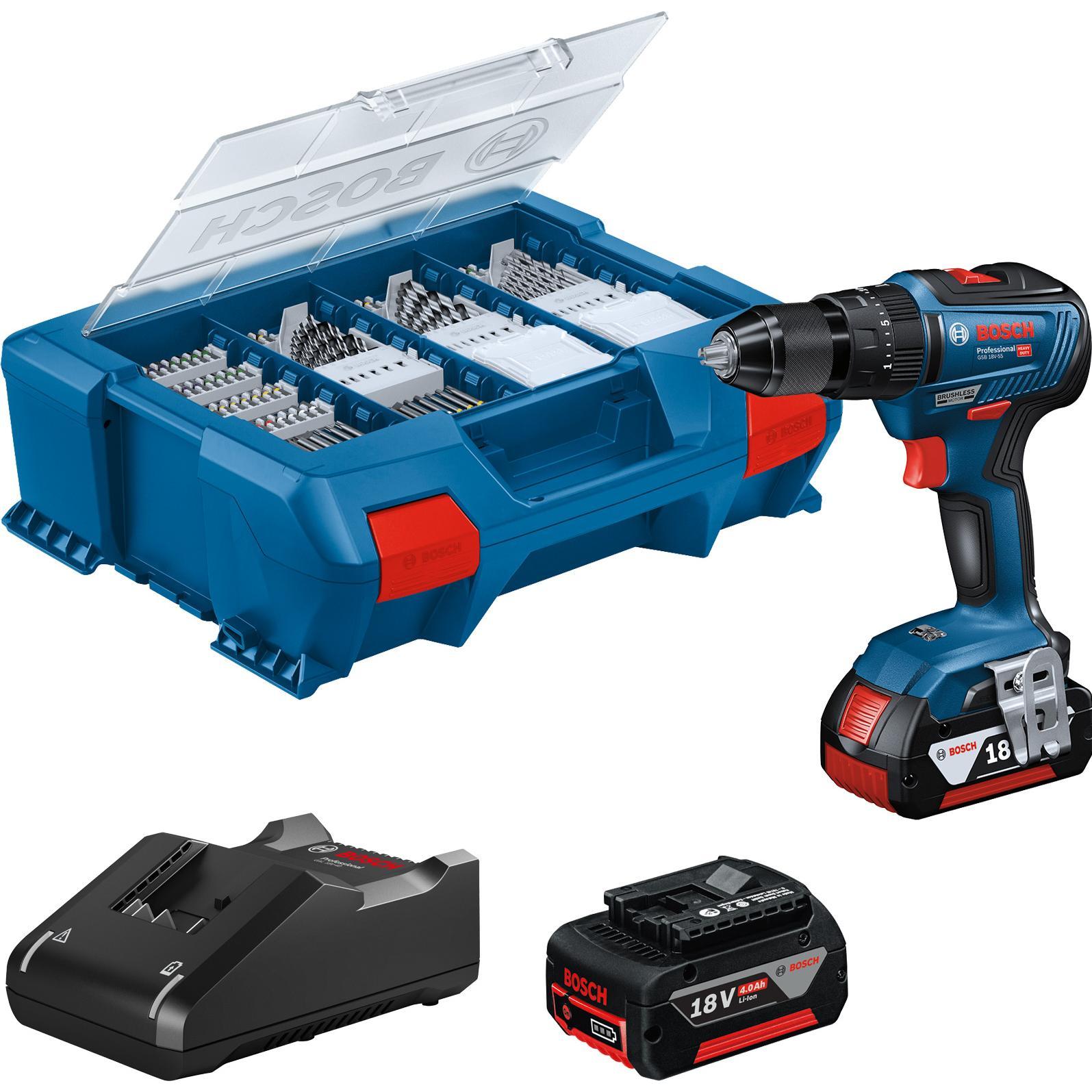 Bosch Professional, Bohrmaschine + Akkuschrauber, GSB 18V-55 (Akkubetrieb)