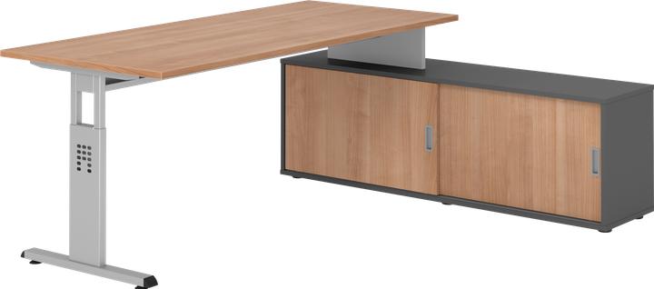 Hammerbacher Schreibtischkombi 180x80cm, Nussbaum/Silber