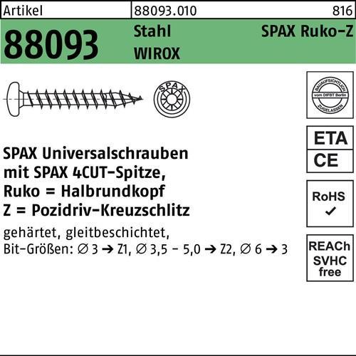 Energie-Label Spax Halbrundkopf Kreuzschlitz Z2 Vollgewinde Wirox (1000 Schrauben pro Stück, 4.5 x 16 mm)