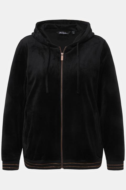 Produktbild Ulla Popken Samt-Sweatjacke, Tulpen, Kapuze, Glitzerdetails (42, 44)