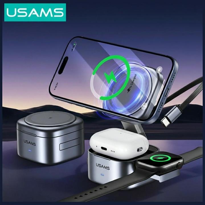 Actual product image Usams Wireless charger 3in1 CD257 Qi2 tarnish (15 W)