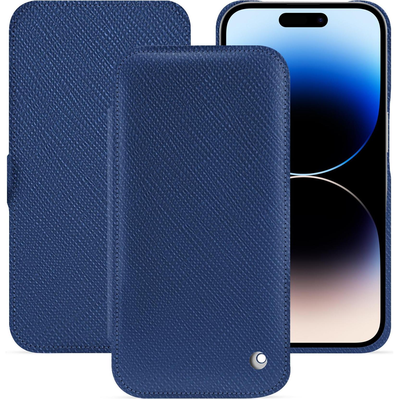 Noreve Lederschutzhülle horizontal (Apple iPhone 15 Pro), Smartphone Hülle, Blau