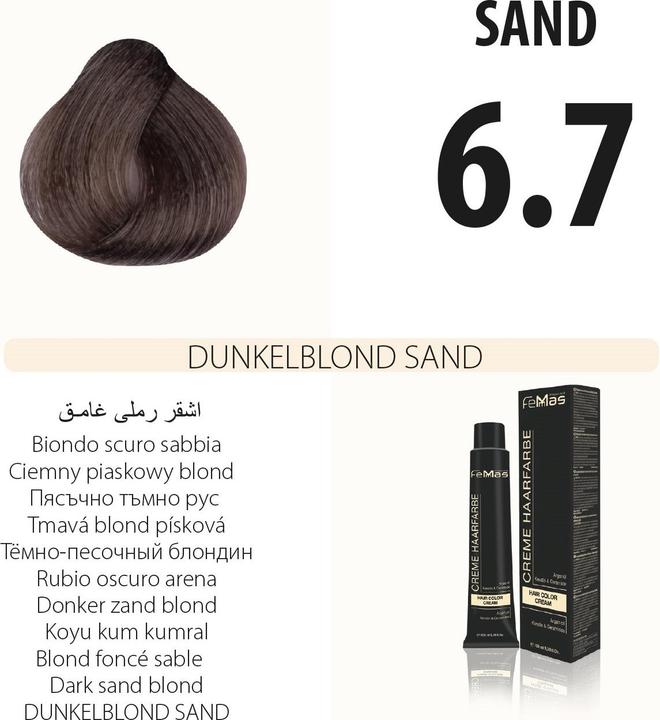 Image du produit FemMas 6.7) Coloration cheveux blond foncé sable 100ml (Sable blond foncé)