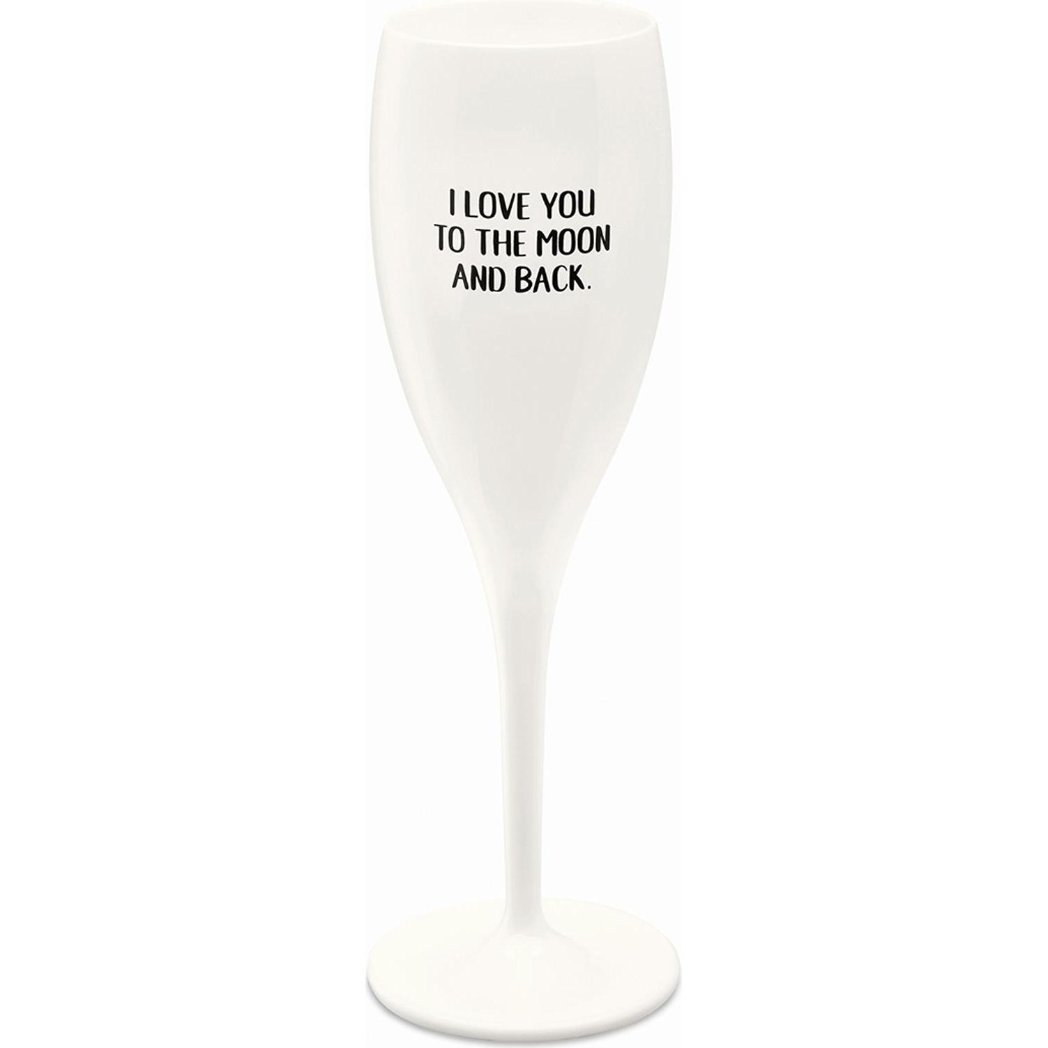 Koziol Sektglas 100 ml mit Druck CHEERS No. 1 LOVE YOU TO THE MOON, Weingläser, Weiss