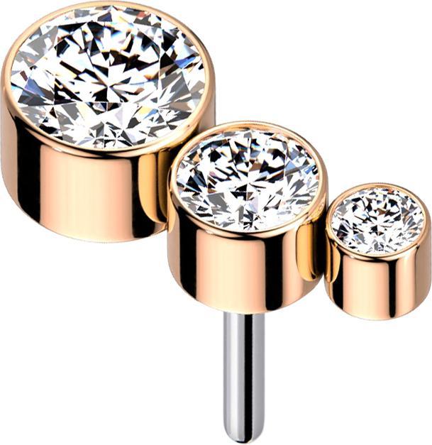 Image du produit Star Piercing Threadless or rose descendant trois cristaux argentés (sans laiton, Titane)
