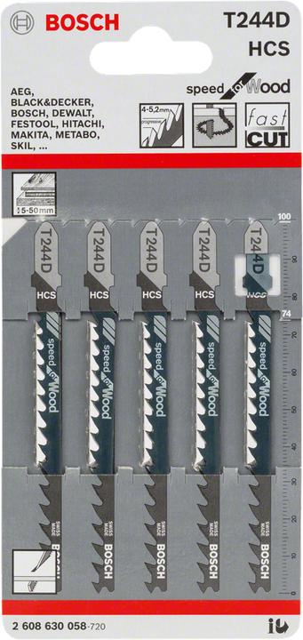 Image du produit Bosch Professional Zubehör Lame de scie sauteuse T 244 D Speed for Wood, pack de 5