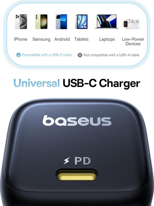 Image du produit Baseus - Wall Charger PicoGo (P10176800123-00) - GaN, Fast Charging, 45W, USB-C - Cosmic Black (45 W, 1 portion)