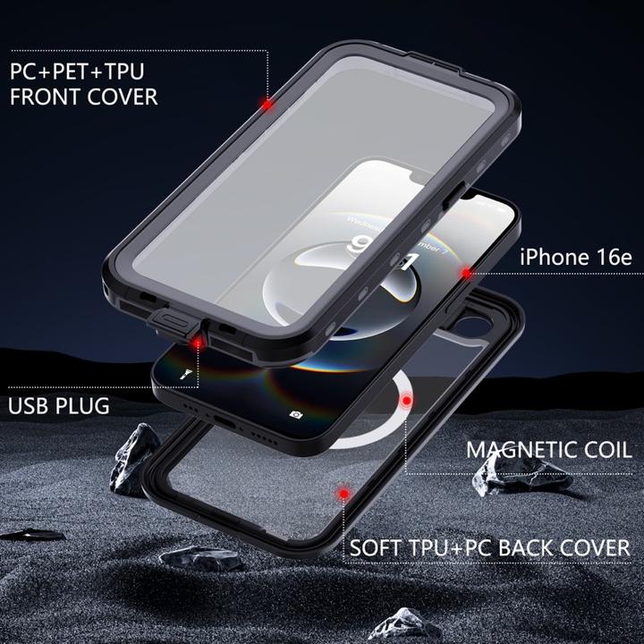 Immagine prodotto Redpepper Apple iPhone 16e - IP68 Dot+ Series Wasserdichtes Outdoor Case mit Magsafe, schwarz (Apple iPhone 16e)