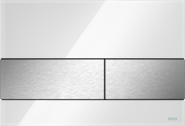 Produktbild TECE Square WC Betätigungsplatte Glas weiss, Tasten Edelstahl gebürstet