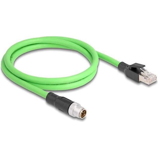 Delock M12 Kabel X-kodiert 8 Pin Stecker zu RJ45 Stecker PUR (TPU) 1 m (SF/UTP, 1 m), Netzwerkkabel