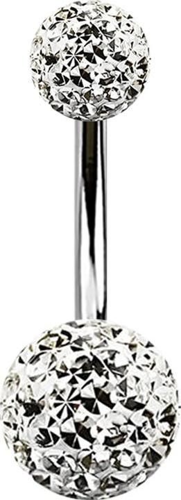 Image du produit Star Piercing Banane argentée avec deux boules de cristal argenté Epoxy de protection (sans laiton, Titane)