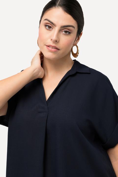 Actual product image Ulla Popken Button Accent Back Short Sleeve Blouse (58, 60)
