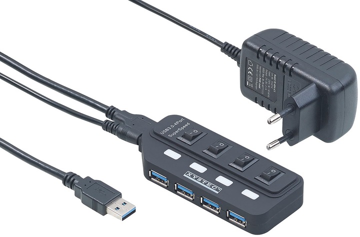Xystec Aktiver USB-3.0-Hub (USB-A, 4 Ports)
